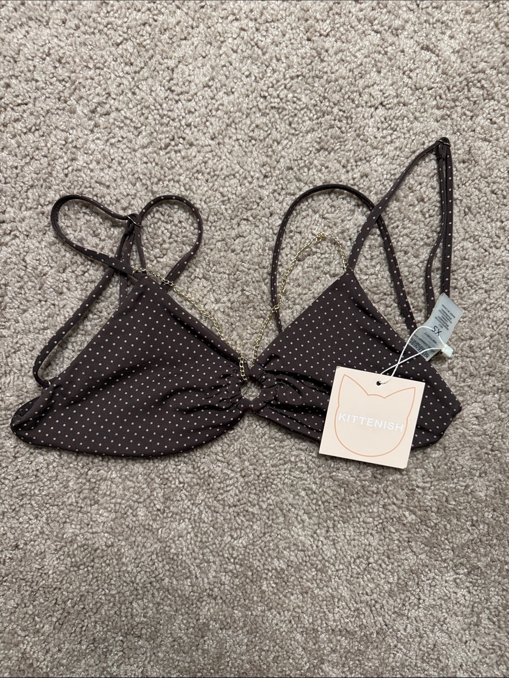 Kittenish Brown Polka Dot Ring-Front Bandeau Top